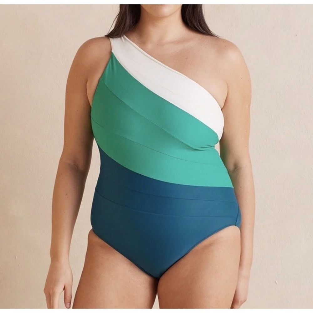 Summersalt Sidestroke‎ One Shoulder Swimsuit Size 20 Colorblock Blue Green